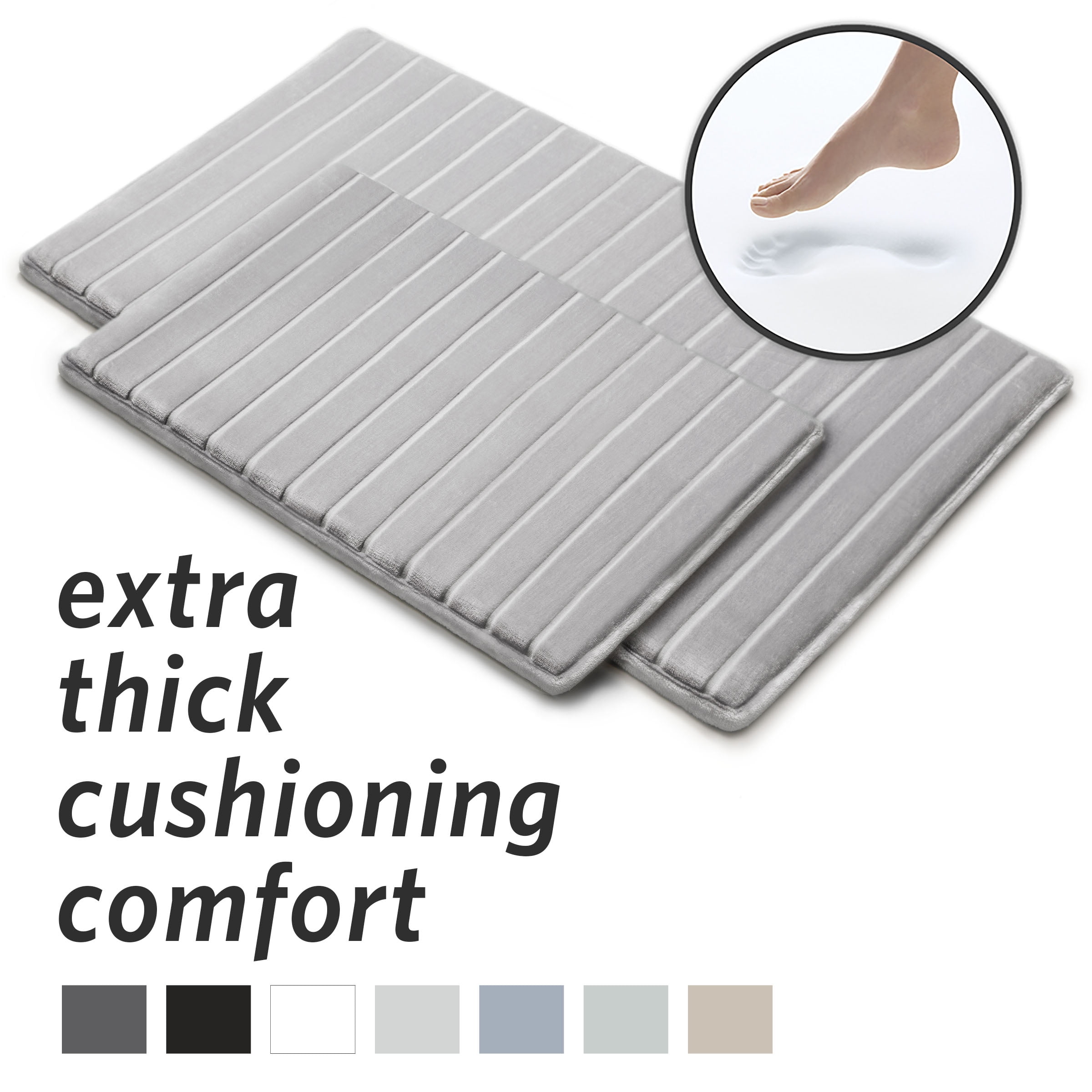 Light Gray Memory Foam Quilted Bath Rug Set with Skid Resistant Base