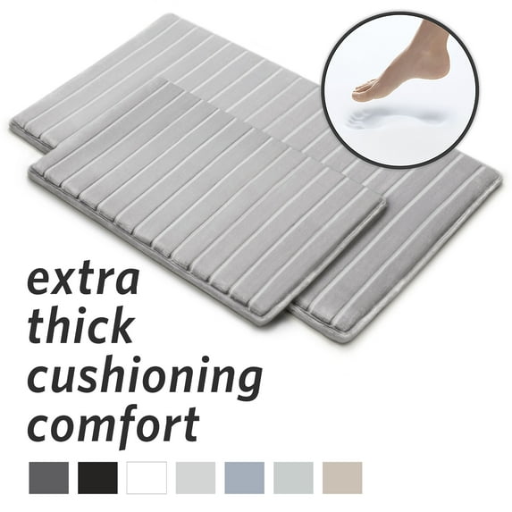 Microdry Modern Memory Foam Bath Mat Set, Light Gray (2-Piece)