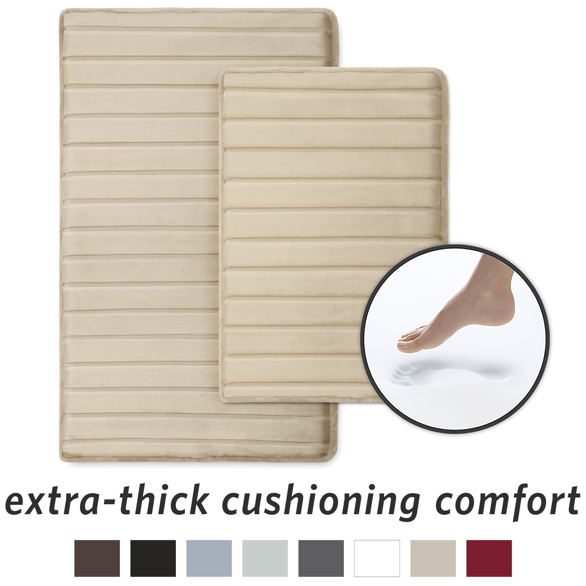 Microdry Modern Memory Foam Bath Mat Set, Linen (2Piece)