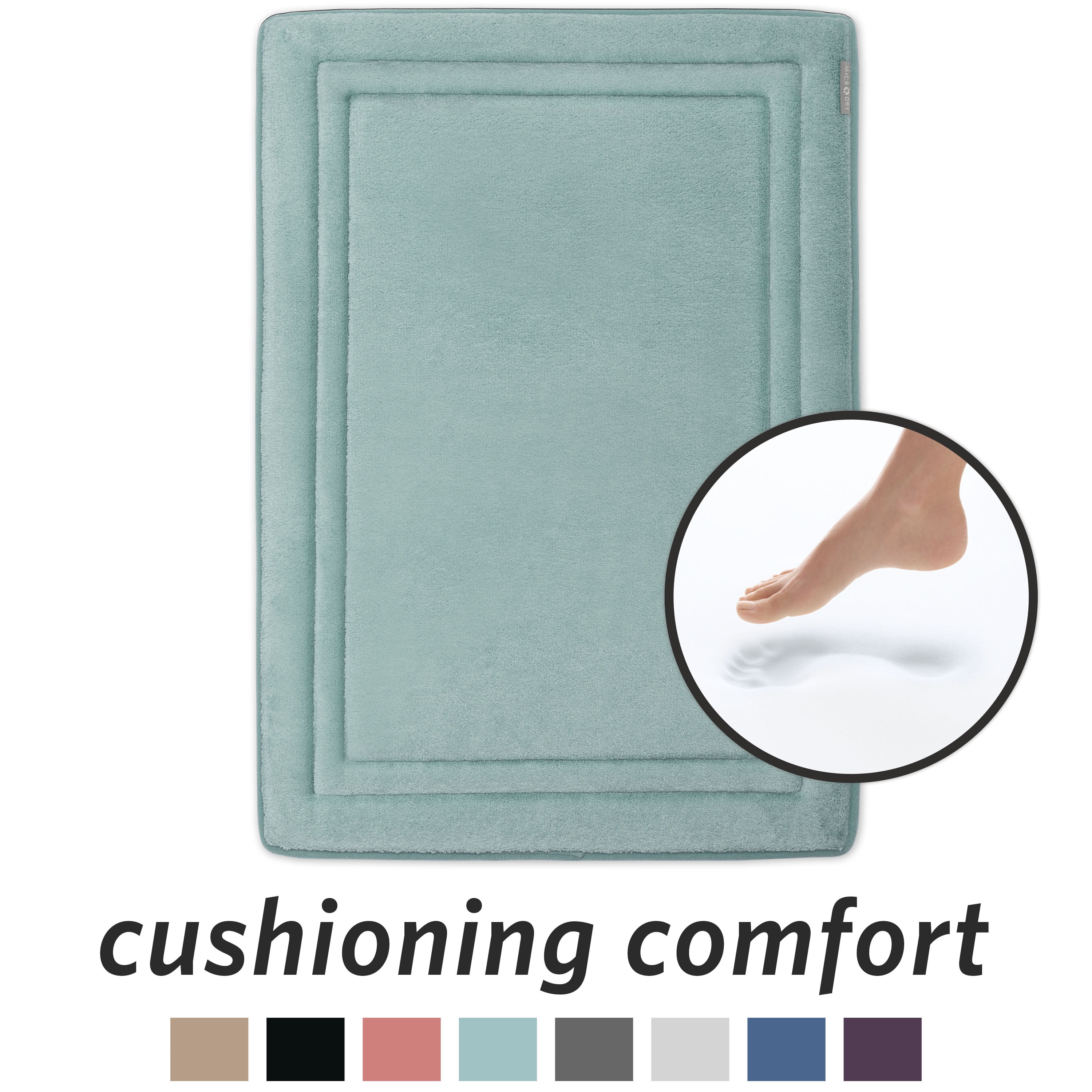 Microdry Quick Drying Memory Foam Bath Mat, 17 "x 24", Aqua
