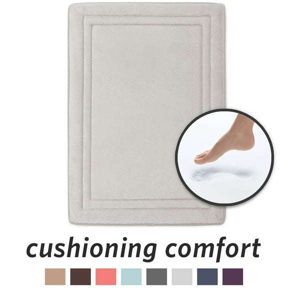 Microdry Quick Drying Memory Foam Bath Mat, 17" x 24", Light Gray