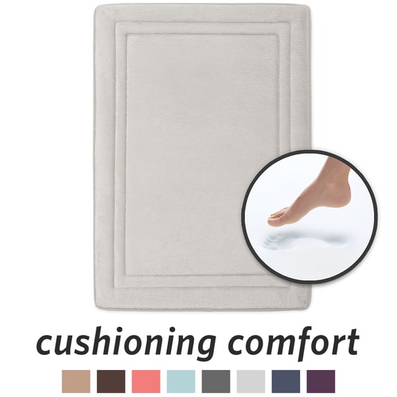 Microdry Quick Drying Memory Foam Bath Mat, 17" x 24", Light Gray