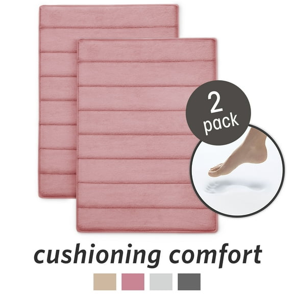 Microdry Quick Drying Memory Foam Bath Mat Set, Pink (2-Piece)