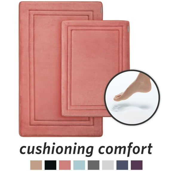 Microdry Quick Drying Memory Foam Bath Mat Set, Rose (2-Piece)