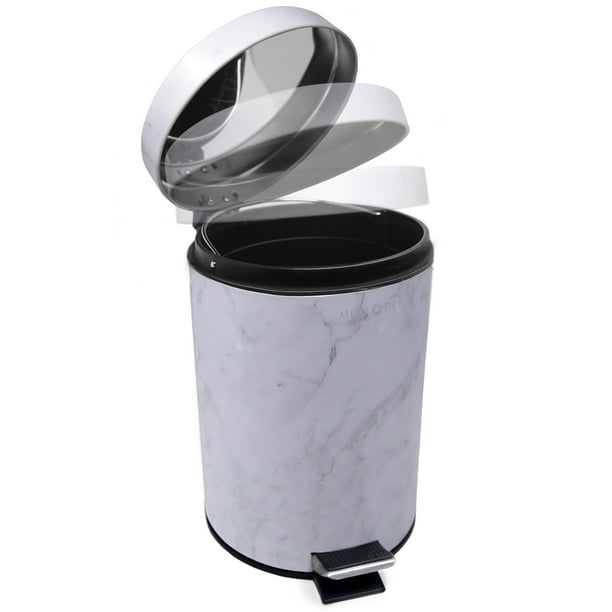 Microdry Round Bathroom Waste Basket Step Trash Can, 1.3 Gallon, Marble