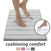 Microdry Ultra Absorbent CoreTex Memory Foam Bath Mat with GripTex Skid-Resistant Base, 17 x 24, Light Gray