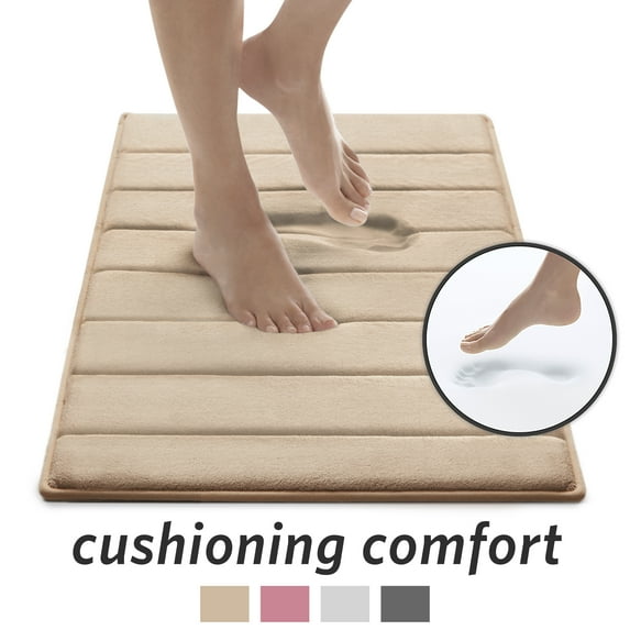 Microdry Ultra Absorbent CoreTex Memory Foam Bath Mat with GripTex Skid-Resistant Base, 17" x 24", Linen