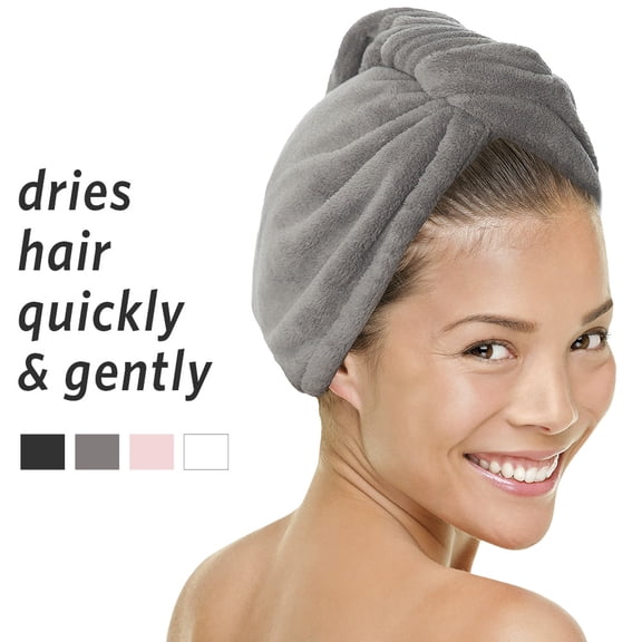 Microdry Ultra Absorbent Quick Drying SoftLoft Hair Wrap Towel Turban, Gray