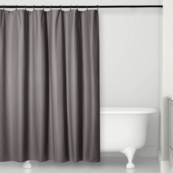 Microdry Water Repellent Embossed Fabric Shower Curtain Liner Set with 12 Rust-Resistant Chrome Double Roller Hooks, Charcoal