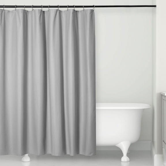 Microdry Water-Repellent Embossed Fabric Shower Curtain Liner Set with 12-Rust Resistant Chrome Double Roller Hooks, Chrome (13-Piece)