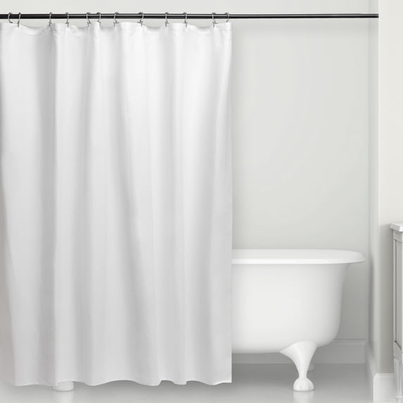 Microdry Water-Repellent Embossed Fabric Shower Curtain Liner Set with 12 Rust-Resistant Chrome Double Roller Hooks, White (13-Piece)