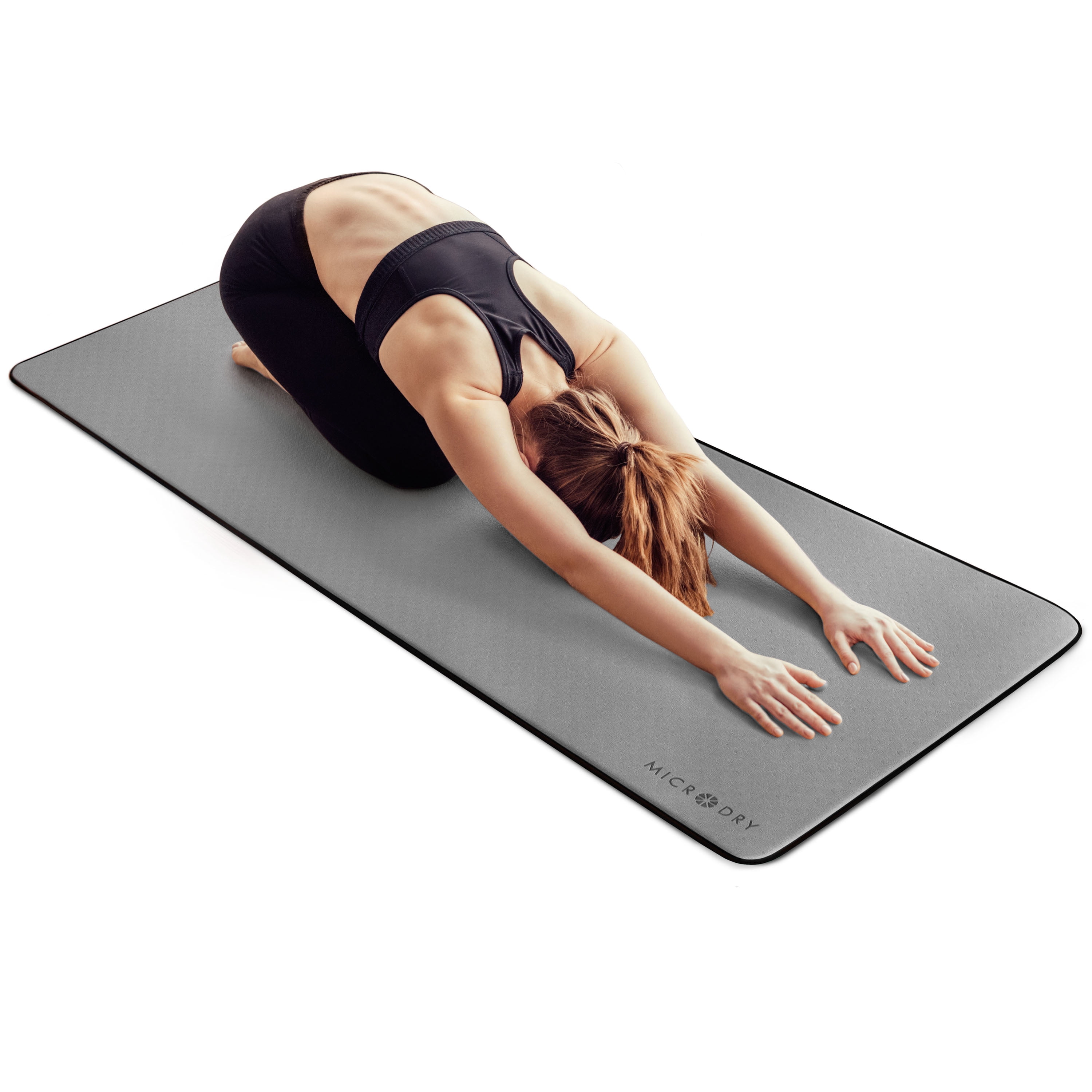 Microdry Yoga Mat Extra Thick Skid Resistant 72"" x 26"" Gray
