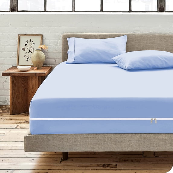 Microfiber 3 Pcs Zipper Fitted Sheet Twin XL Size, Include 1 Zipper Fitted Sheet (39X80), 12"Inch Deep Pocket With 2 Pillow Cover (20X30) Soft and Easy to Put - Sky Blue Color