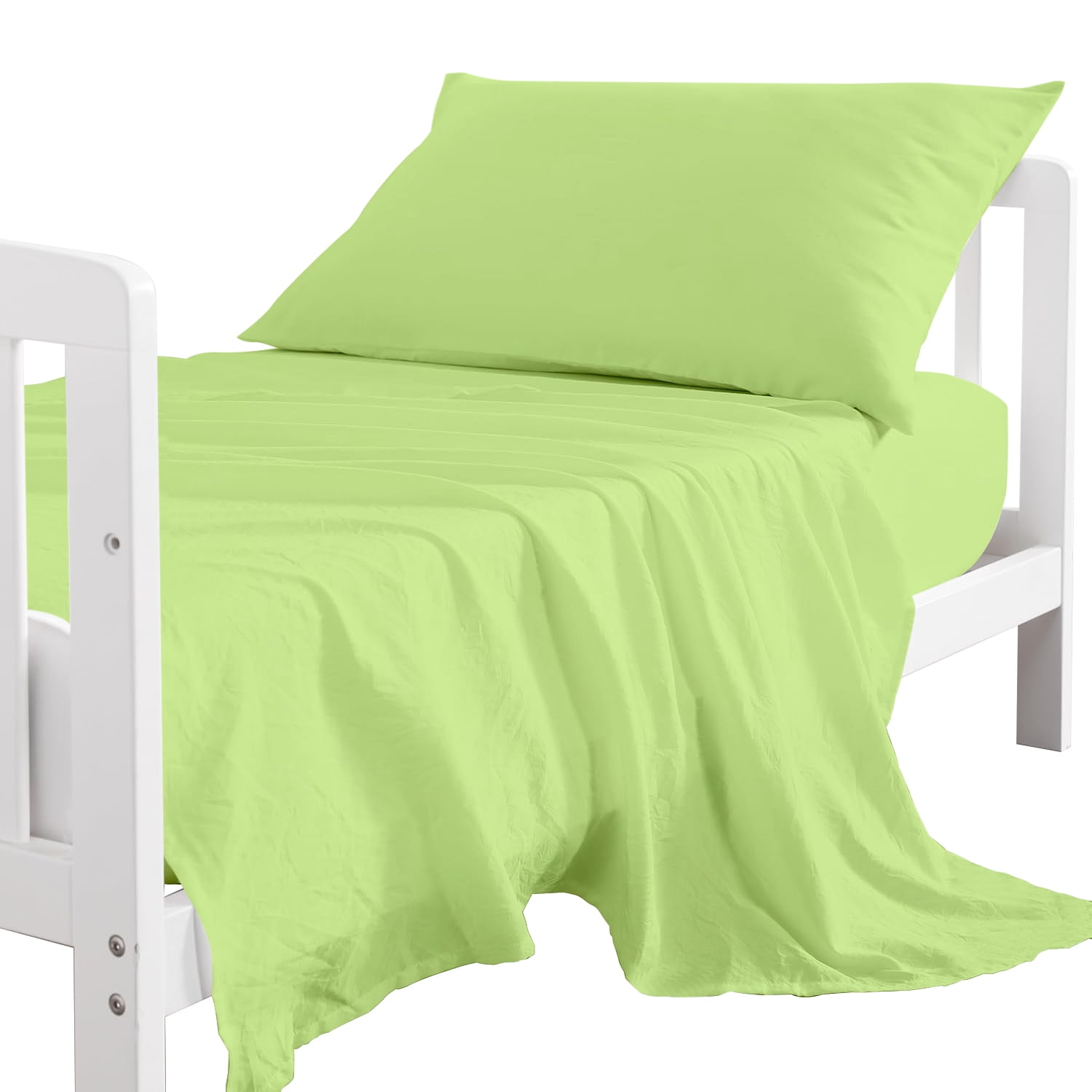 Microfiber 3-Piece Toddler Bedding Set Includes Crib Mattress Sheet Upto 8" Deep Pocket, Flat Sheet and Envelope Pillowcase, Silky Soft, Breathable and Lightweight, Sage Green Color
