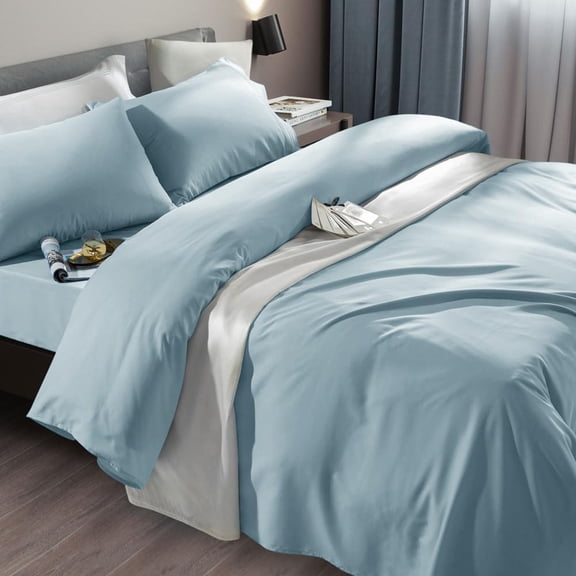 Microfiber 6-Piece Bed Sheet Set with Deep Pockets for Queen Mattress Spa Blue