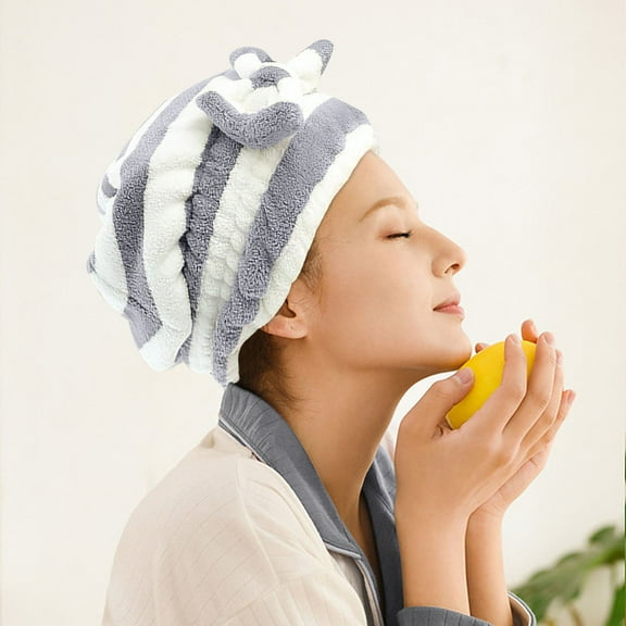 Microfiber Absorbent Quick-Dry Shower Cap - Velvet Bow Striped Princess Hair Dryer Cap, Soft Water-Absorbent Head Wrap Towel, Perfect for Bathing & Hair Drying, Soft Reusable Shower, 11*10in, A