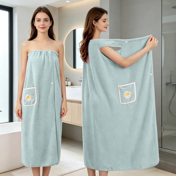 Microfiber Absorbent Wearable Bath Towel Wrap With Pocket And Button