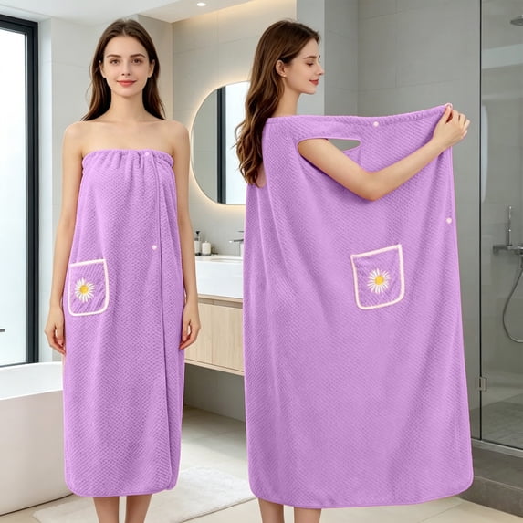 Microfiber Absorbent Wearable Bath Towel Wrap With Pocket And Button