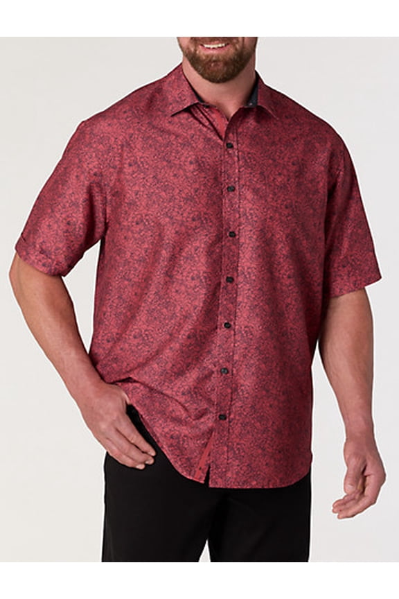Microfiber Abstract Floral Sport Shirt Earth Red 1XLT