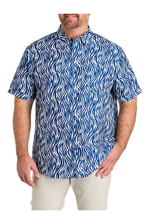 Microfiber Abstract Wave Print Sport Shirt Navy 2XLT