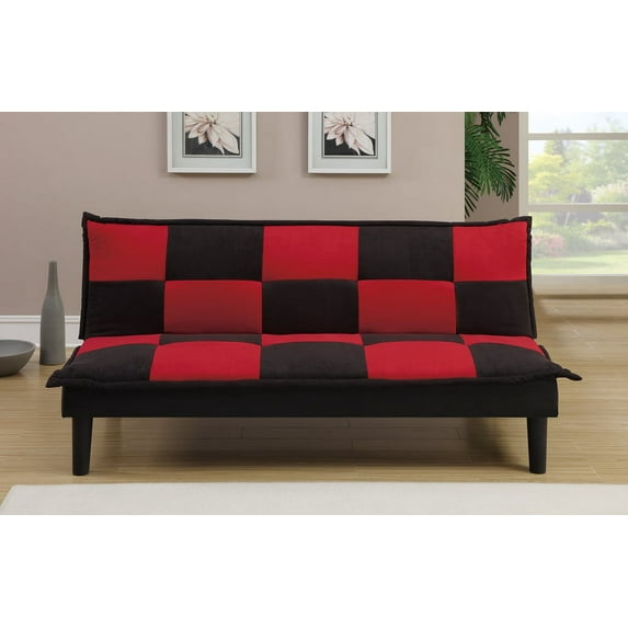 Microfiber Adjustable Sofa In Black And Red Checker