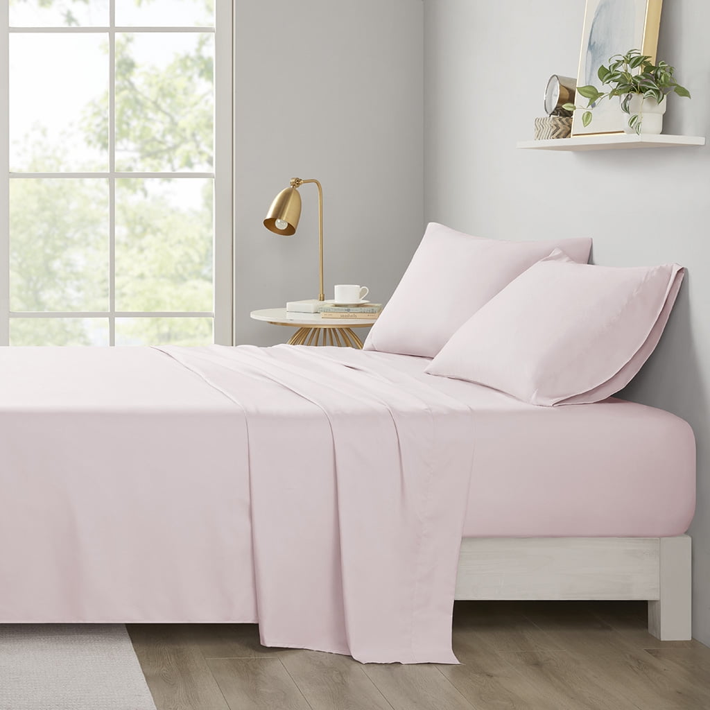 Blush Twin Solid Microfiber Sheet Set with Pillowcase
