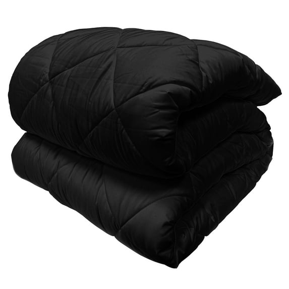 Microfiber Down Alternative Comforter, Brushed Super Soft and Breathable Blanket Square Quilted Bedding with Solid Colors Decoration for Master Guest Bedroom, 87" x 90", Black, by Ambesonne