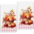 thumbnail image 1 of Microfiber Apple Pumpkin Basket Fall Kitchen Towels Decor Set of 2,Grey Plaid Autumn Dish Towel 18"x26",Farmhouse Indoor Thanksgiving Halloween Seasonal Home Decorations Hand Towels, Gift for Women, 1 of 6