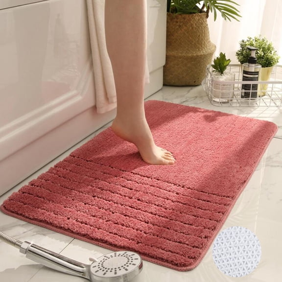 Microfiber Bath Rug, Non-Slip Absorbent Bathroom Rugs, Soft Fluffy Compact Floor Mat for Small Spaces, Machine Washable, 16x24 Inches