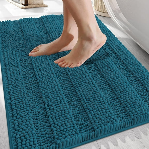 Microfiber Bath Rug Non Slip Washable, Soft Absorbent Chenille Bathroom Rug, Extra Thick Bath Mat for Bathroom Floor Sink Tub and Shower, 20"x 32", Turquoise Blue