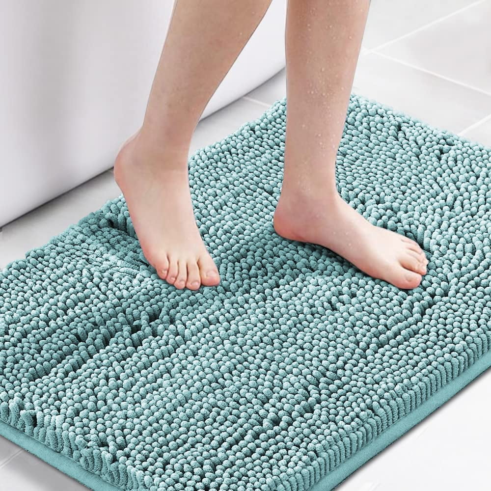Microfiber Bath Rugs Chenille Floor Mat Ultra Soft Washable Bathroom Dry Fast Water Absorbent Bedroom Area Rugs, 20 x 32 - Inch, Aqua Haze