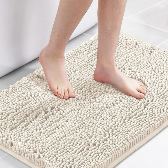 Microfiber Bath Rugs Chenille Floor Mat Ultra Soft Washable Bathroom Dry Fast Water Absorbent Bedroom Area Rugs, 20 x 32 - Inch, Ivory