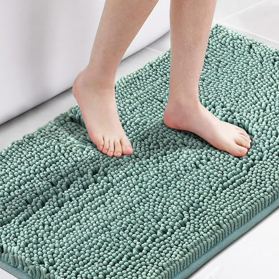 Microfiber Bath Rugs Chenille Floor Mat Ultra Soft Washable Bathroom Dry Fast Water Absorbent Bedroom Area Rugs, 24 x 42 - Inch, Eggshell Blue