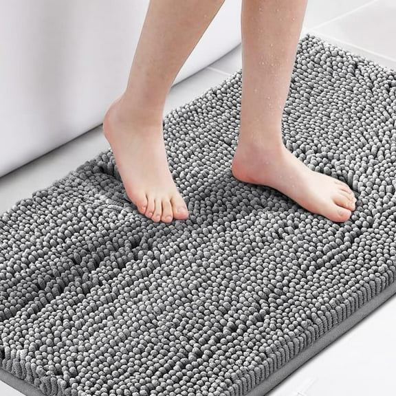 Microfiber Bath Rugs Chenille Floor Mat Ultra Soft Washable Bathroom Dry Fast Water Absorbent Bedroom Area Rugs, 24 x 42 - Inch, Grey