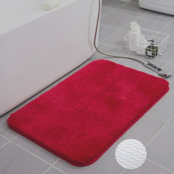 Microfiber Bathroom Rugs Absorbent Non-Slip 20"x32" Soft Fluffy Red Plush Bath Mats Tub and Shower Machine Washable