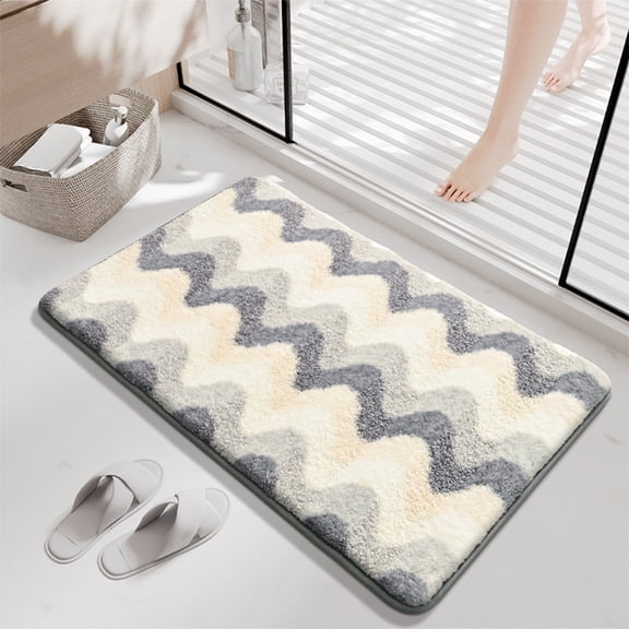 Microfiber Bathroom Rugs,Absorbent Soft Shaggy Carpet Floor Mats for Shower Tub Sink Toilet,Plush Non Slip Wave-Striped Shaggy Rug,Machine-Washable Bath Mat Floor Mat for Bathtub Kitchen