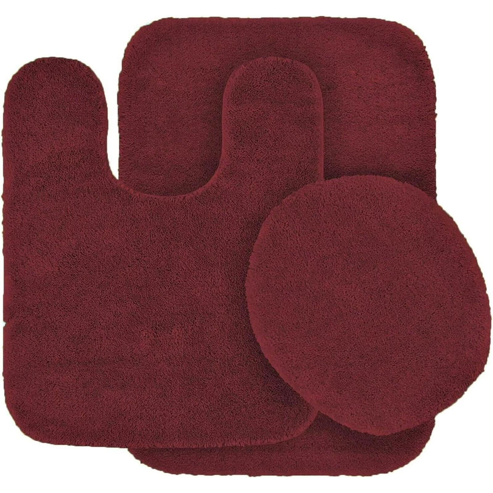 Wine Red Microfiber 3-Piece Bathroom Rug Set