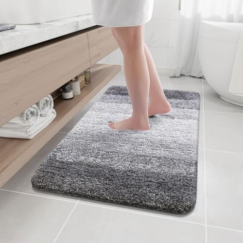 Microfiber Bathroom Rugs, Shaggy Soft and Absorbent Bath Rug, Non-Slip, Thick Plush Machine Washable Dry Bath Mats for Bathroom, Tub and Shower, 40x24, Grey, Rectangular