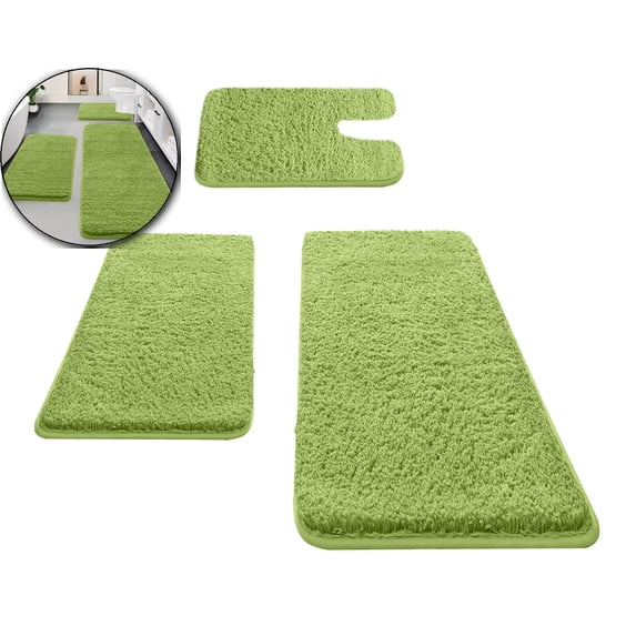 Microfiber Bathroom Rugs and Mats Sets 3 Pieces Extra Thick Bath Mat Absorbent Soft Shaggy Washable Quick Dry Rug for Bath Room Floor Restroom