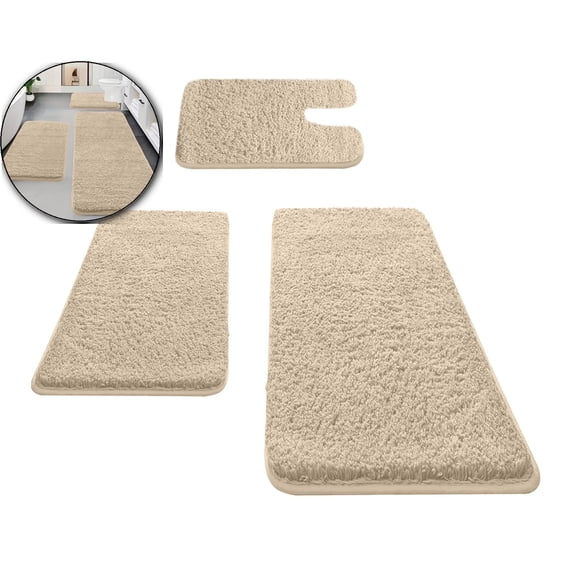 Microfiber Bathroom Rugs and Mats Sets 3 Pieces Extra Thick Bath Mat Absorbent Soft Shaggy Washable Quick Dry Rug for Bath Room Floor Restroom