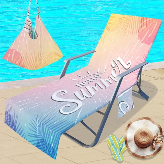 Microfiber Beach Chair Cover w/ Side Pockets - Portable Chaise Lounger Towel for Pool, Sunbathing, Garden, Beach & Hotel - Quick-Dry Sunbathing Accessory w/ Storage Pockets
