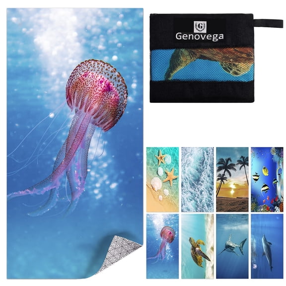 Microfiber Beach Towel 36" x 72” Oversized Quick Dry Travel Towels, Super Absorbent Sandless Lightweight Extra Large Big Swim Pool Towel Accessories Cruise Essentials for Adults Women Men -Jellyfish