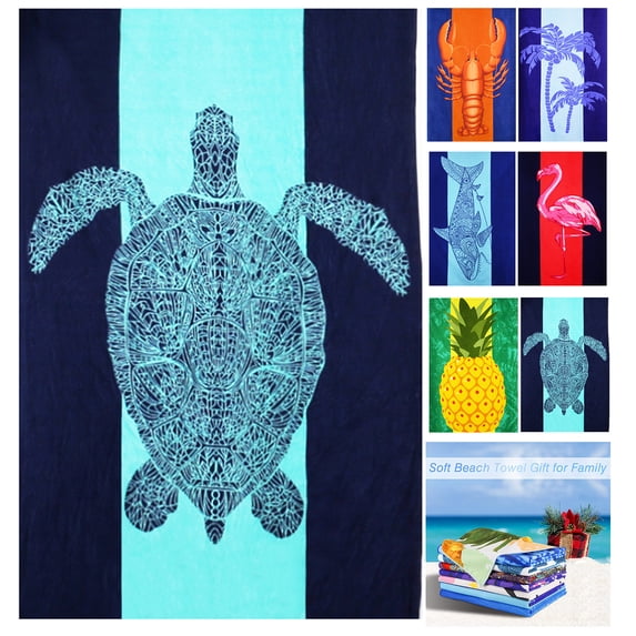 Microfiber Beach Towel 72' x 36' Oversized Towels Stuff Sand Free Extral Large XL Quick Dry Camp Big Pool Sandproof Travel Gift Mat Tropical Blue Turtle