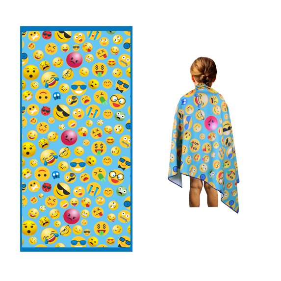 Microfiber Beach Towel for Kids - Thin and Large (30"x60") - Emoji - Absorbent, quick dry, sand free, lightweight, blanket - toddler, girls, boys - For Sports, Pool, Picnic, Camping, Travel, Swim