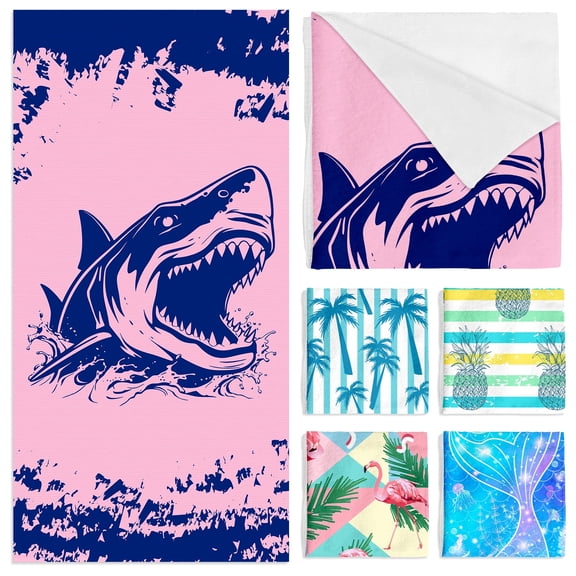 Microfiber Beach Towel Pink Shark Quick Dry Large Towels Sand Free Cute Absorbent Compact Pool Camping Towel for Adults Kids Girls Swimming Travel Beach Holiday