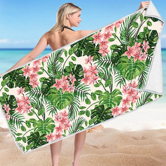 Microfiber Beach Towel Quick Dry Sand Free Tropical Print Oversized Beach Towel for Adults Summer Vacation and Pool Party