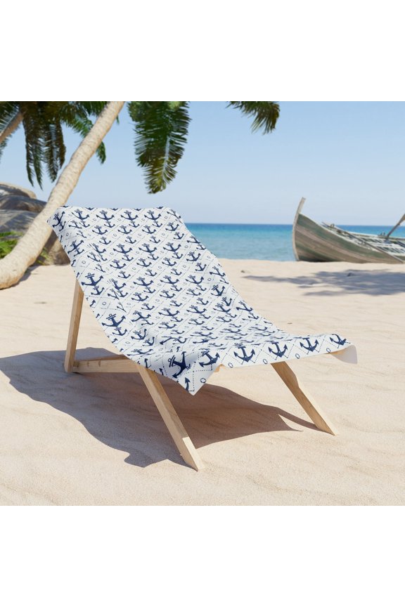Microfiber Beach Towel with Nautical Navy Anchor Design (30" 60")