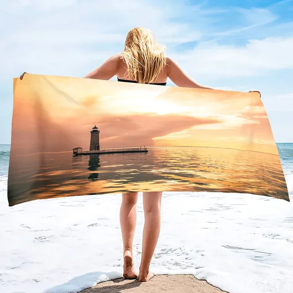 Microfiber Beach Towels Oversized Beach Blanket Towel Portable Lighthouse Soft Super Water Absorbent Multi-Purpose Throw Towel (5)