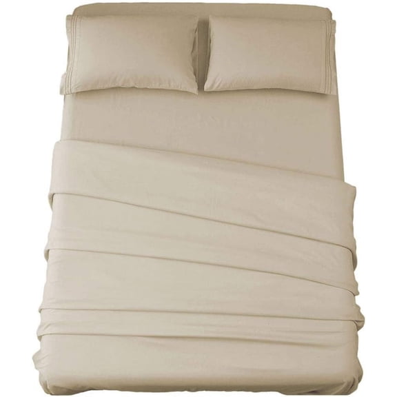 Microfiber Bed Sheet Set 4 Piece King Size with 16 Inch Deep Pocket Wrinkle Resistant Hypoallergenic Beige