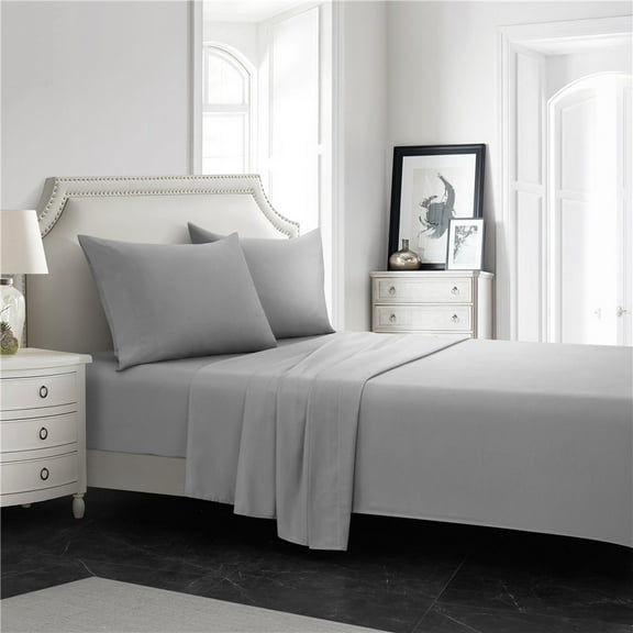 Microfiber Bed Sheet Set Hotel Style Deep Pocket，Cool & Breathable Bed Sheets Light grey